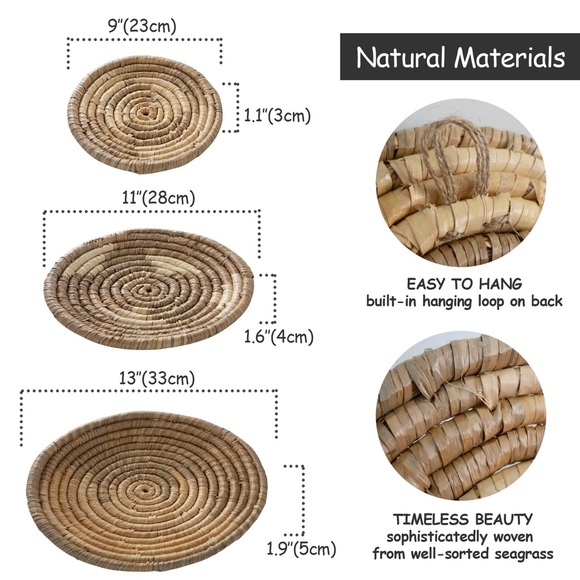 Seagrass & Bamboo Wall Basket Set - Natural - Picture 6 of 6